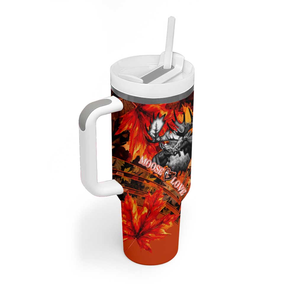 Moose Love Tumbler With Handle Maple Leaf Autumn Passion