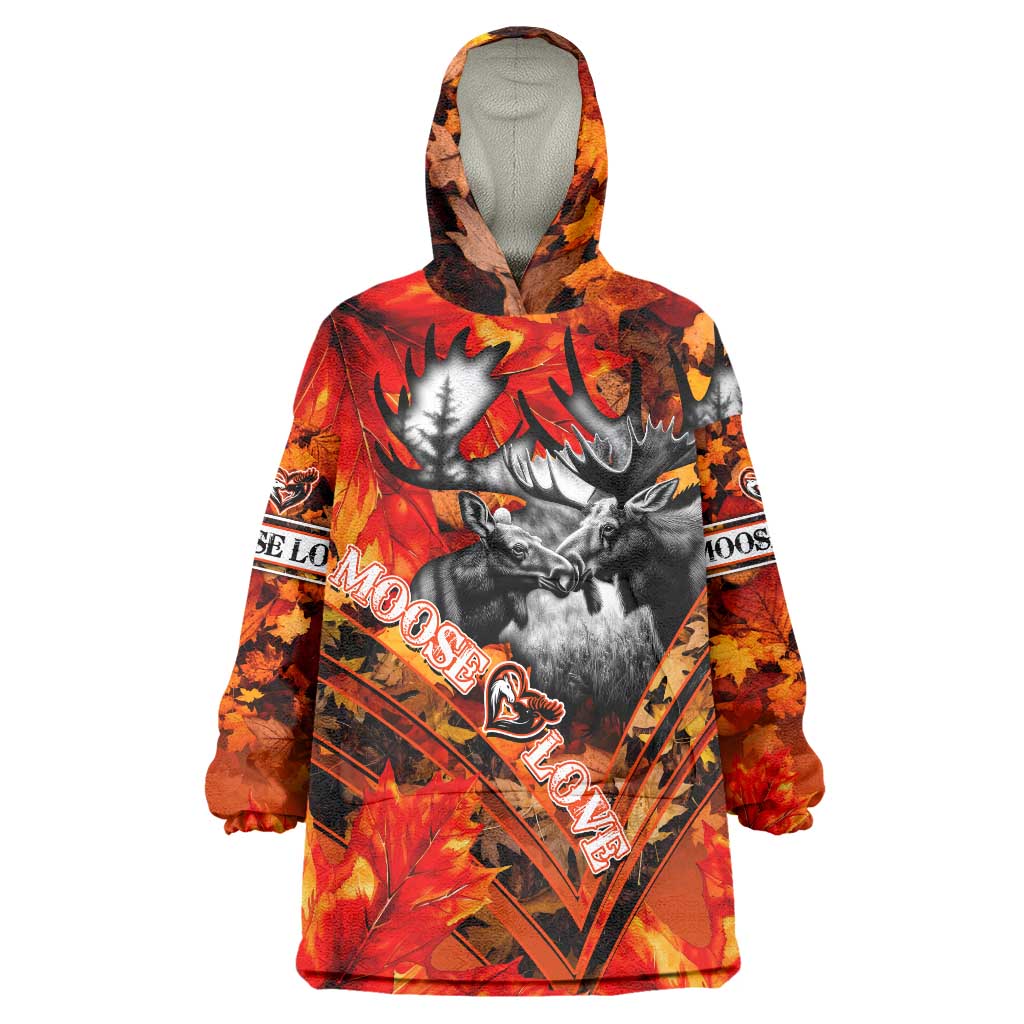 Personalized Moose Love Wearable Blanket Hoodie Maple Leaf Autumn Passion