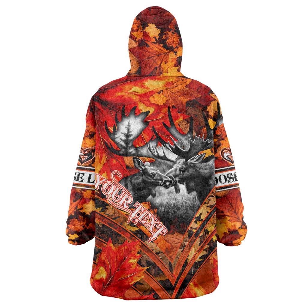 Personalized Moose Love Wearable Blanket Hoodie Maple Leaf Autumn Passion