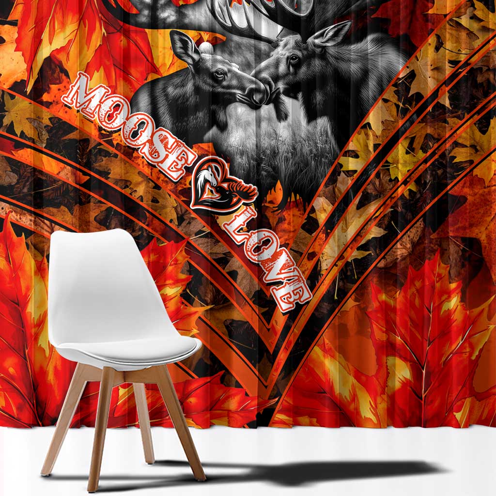 Moose Love Window Curtain Maple Leaf Autumn Passion