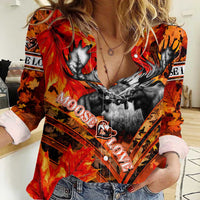 Personalized Moose Love Women Casual Shirt Maple Leaf Autumn Passion