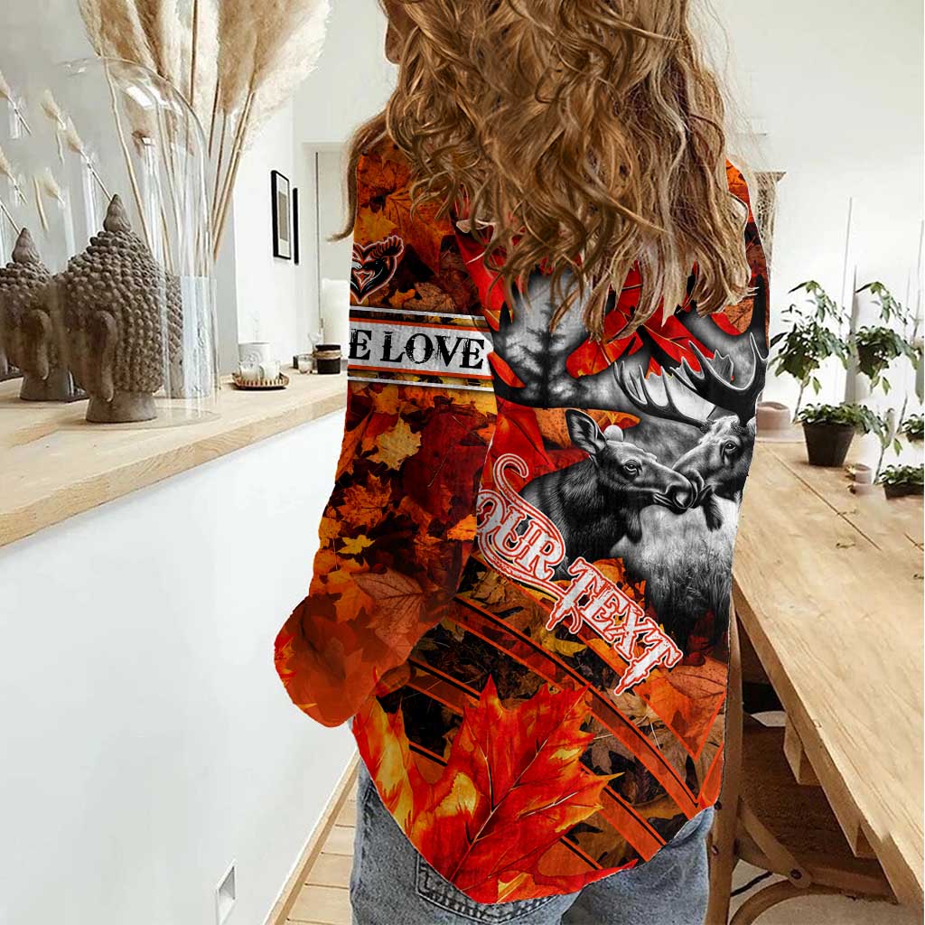 Personalized Moose Love Women Casual Shirt Maple Leaf Autumn Passion