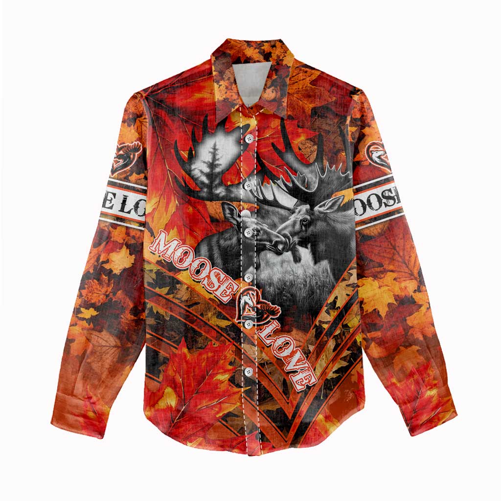Personalized Moose Love Women Casual Shirt Maple Leaf Autumn Passion