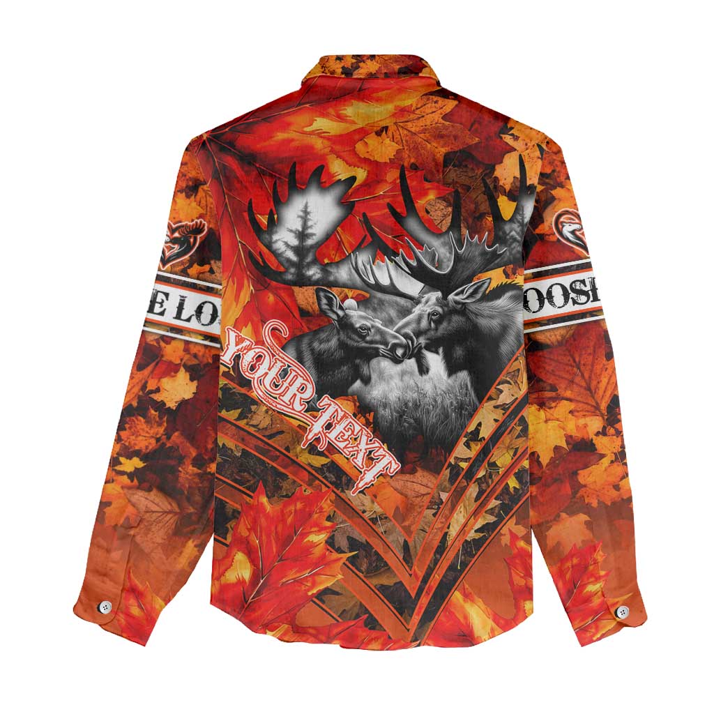 Personalized Moose Love Women Casual Shirt Maple Leaf Autumn Passion