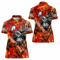 Personalized Moose Love Women Polo Shirt Maple Leaf Autumn Passion