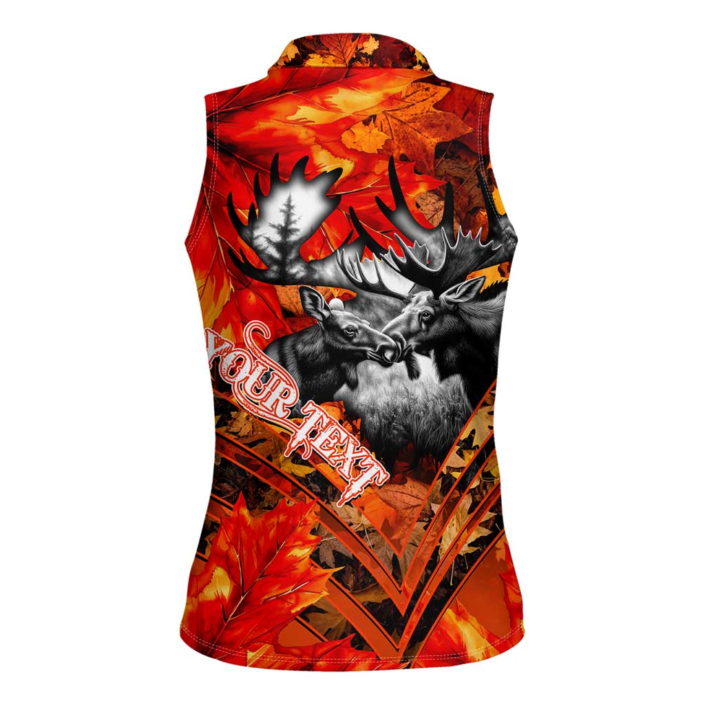 Personalized Moose Love Women Sleeveless Polo Shirt Maple Leaf Autumn Passion