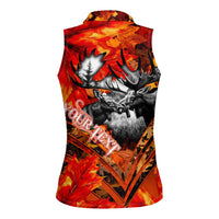 Personalized Moose Love Women Sleeveless Polo Shirt Maple Leaf Autumn Passion
