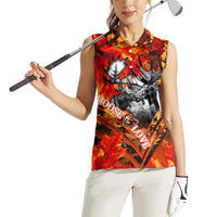 Personalized Moose Love Women Sleeveless Polo Shirt Maple Leaf Autumn Passion