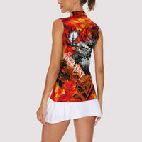 Personalized Moose Love Women Sleeveless Polo Shirt Maple Leaf Autumn Passion