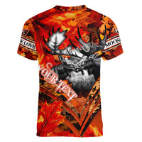 Personalized Moose Love Women V-Neck T-Shirt Maple Leaf Autumn Passion