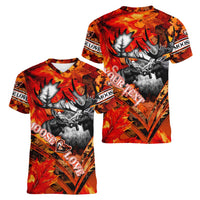 Personalized Moose Love Women V-Neck T-Shirt Maple Leaf Autumn Passion