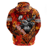 Personalized Moose Love Zip Hoodie Maple Leaf Autumn Passion