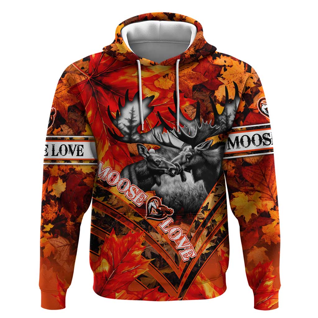 Personalized Moose Love Zip Hoodie Maple Leaf Autumn Passion