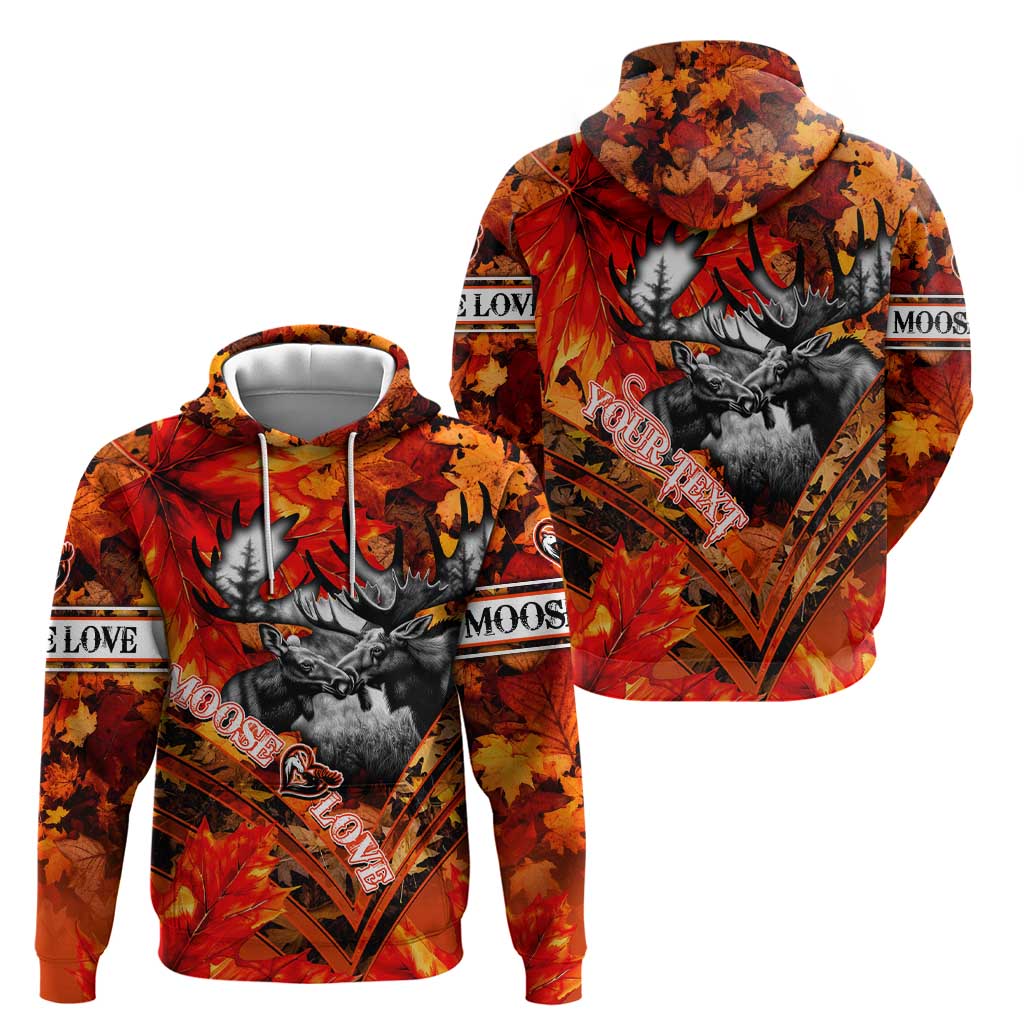 Personalized Moose Love Zip Hoodie Maple Leaf Autumn Passion