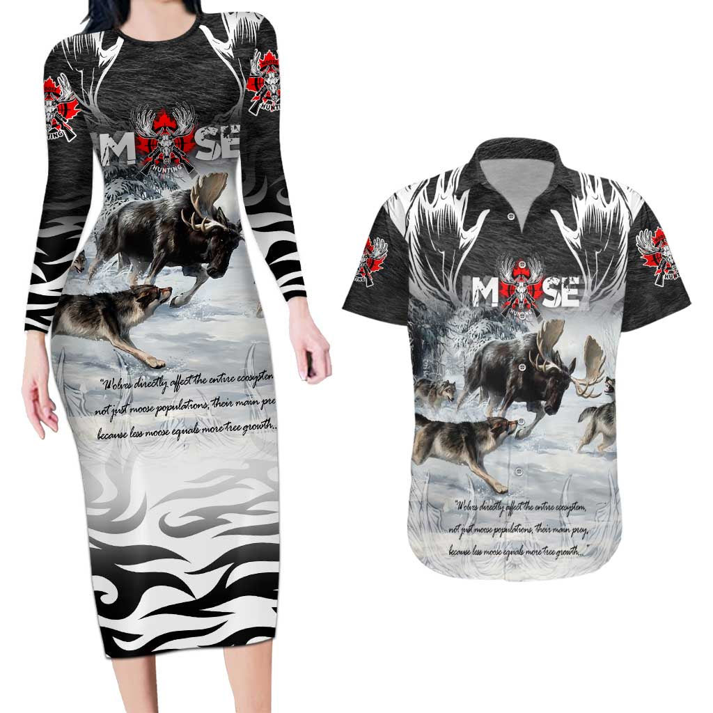The Wolves Hunting Moose Couples Matching Long Sleeve Bodycon Dress and Hawaiian Shirt