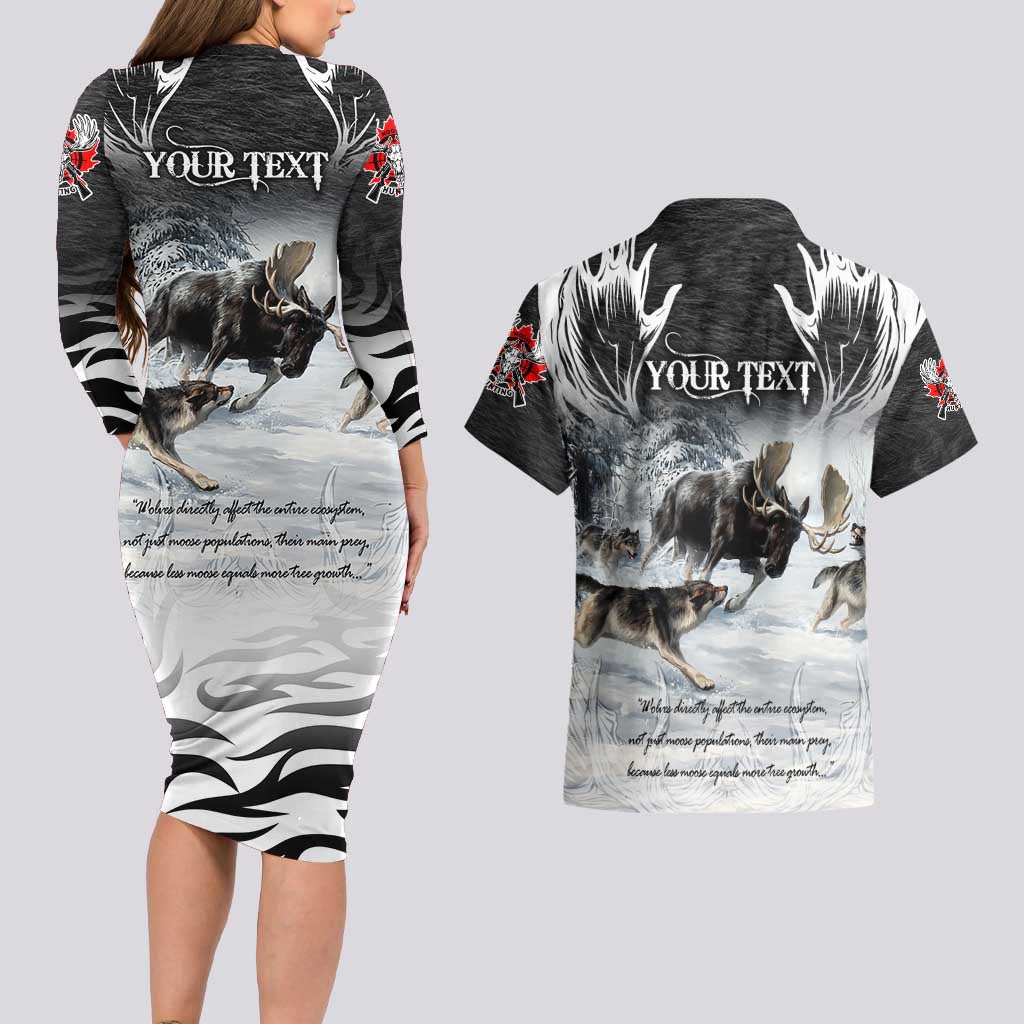 The Wolves Hunting Moose Couples Matching Long Sleeve Bodycon Dress and Hawaiian Shirt