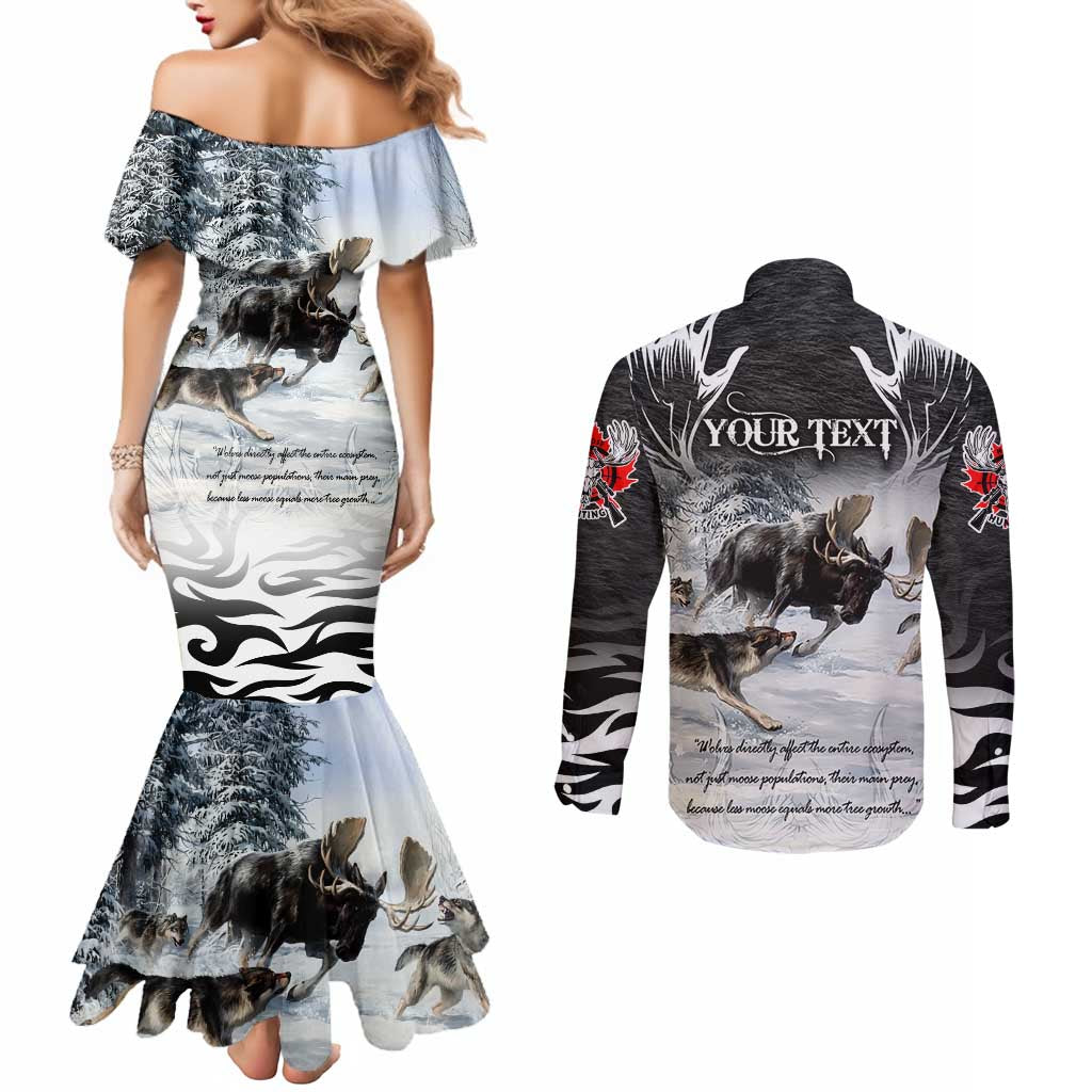 The Wolves Hunting Moose Couples Matching Mermaid Dress and Long Sleeve Button Shirt