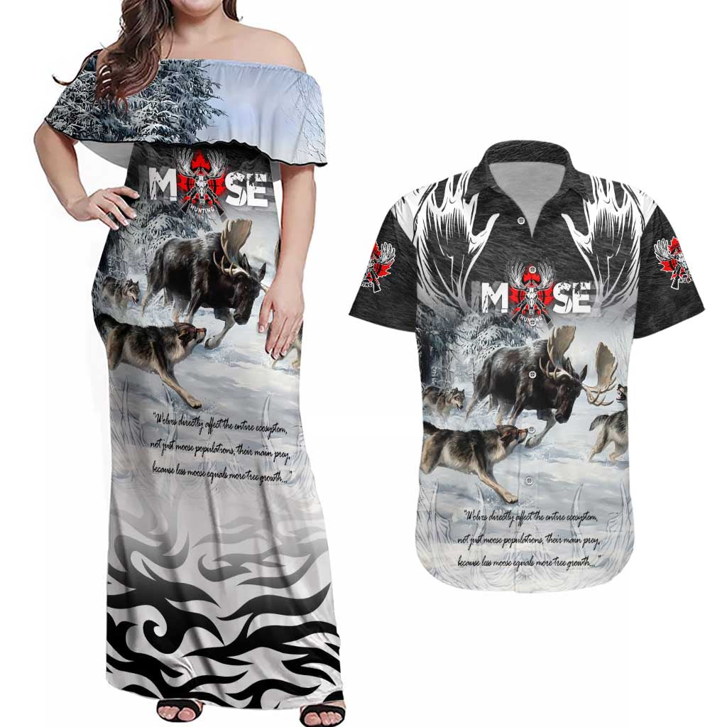 The Wolves Hunting Moose Couples Matching Off Shoulder Maxi Dress and Hawaiian Shirt