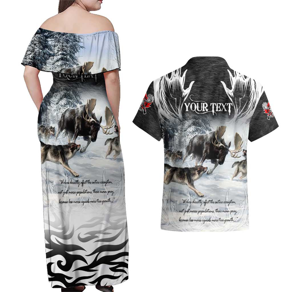 The Wolves Hunting Moose Couples Matching Off Shoulder Maxi Dress and Hawaiian Shirt