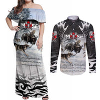 The Wolves Hunting Moose Couples Matching Off Shoulder Maxi Dress and Long Sleeve Button Shirt