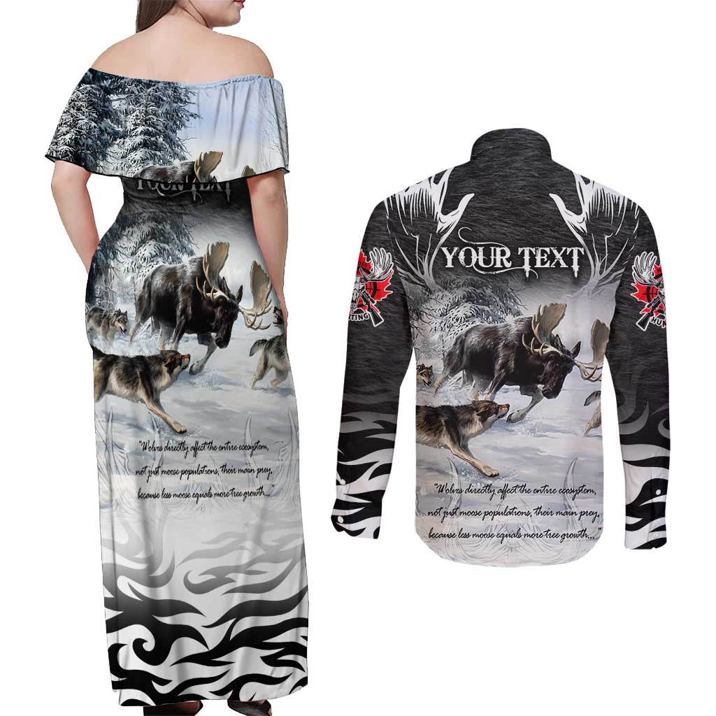 The Wolves Hunting Moose Couples Matching Off Shoulder Maxi Dress and Long Sleeve Button Shirt