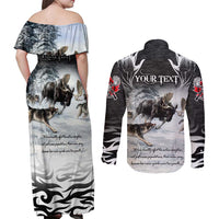 The Wolves Hunting Moose Couples Matching Off Shoulder Maxi Dress and Long Sleeve Button Shirt