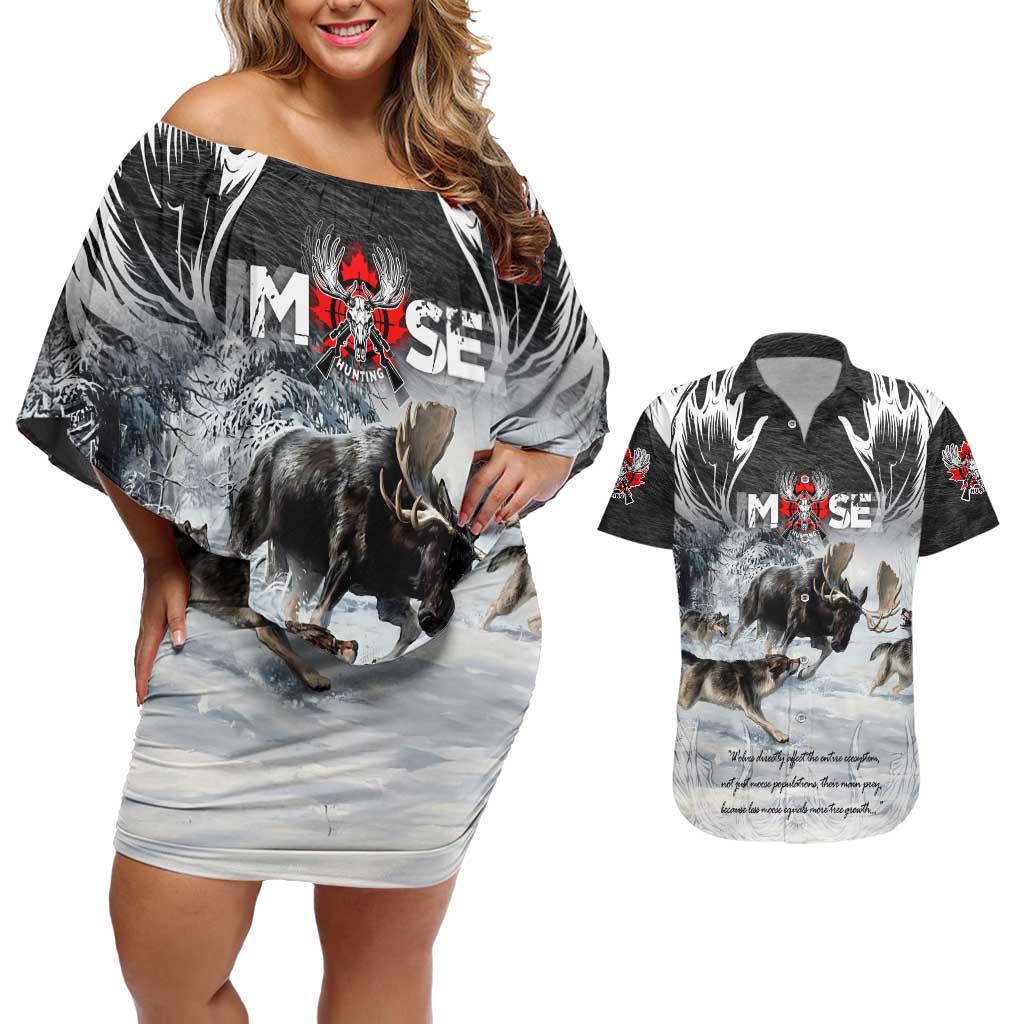 The Wolves Hunting Moose Couples Matching Off Shoulder Short Dress and Hawaiian Shirt