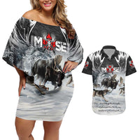 The Wolves Hunting Moose Couples Matching Off Shoulder Short Dress and Hawaiian Shirt