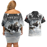 The Wolves Hunting Moose Couples Matching Off Shoulder Short Dress and Hawaiian Shirt