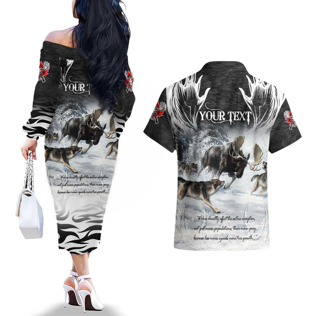 The Wolves Hunting Moose Couples Matching Off The Shoulder Long Sleeve Dress and Hawaiian Shirt