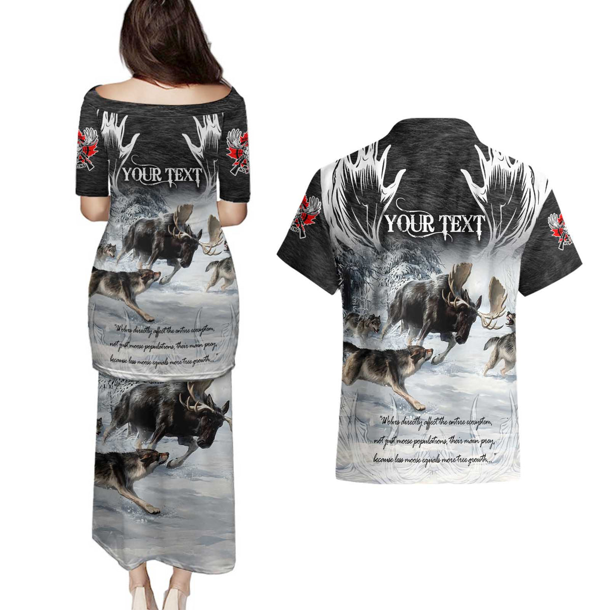 The Wolves Hunting Moose Couples Matching Puletasi and Hawaiian Shirt