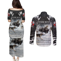 The Wolves Hunting Moose Couples Matching Puletasi and Long Sleeve Button Shirt