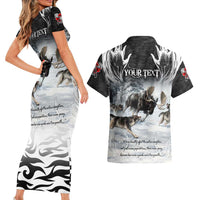 The Wolves Hunting Moose Couples Matching Short Sleeve Bodycon Dress and Hawaiian Shirt