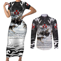 The Wolves Hunting Moose Couples Matching Short Sleeve Bodycon Dress and Long Sleeve Button Shirt
