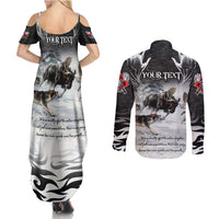 The Wolves Hunting Moose Couples Matching Summer Maxi Dress and Long Sleeve Button Shirt