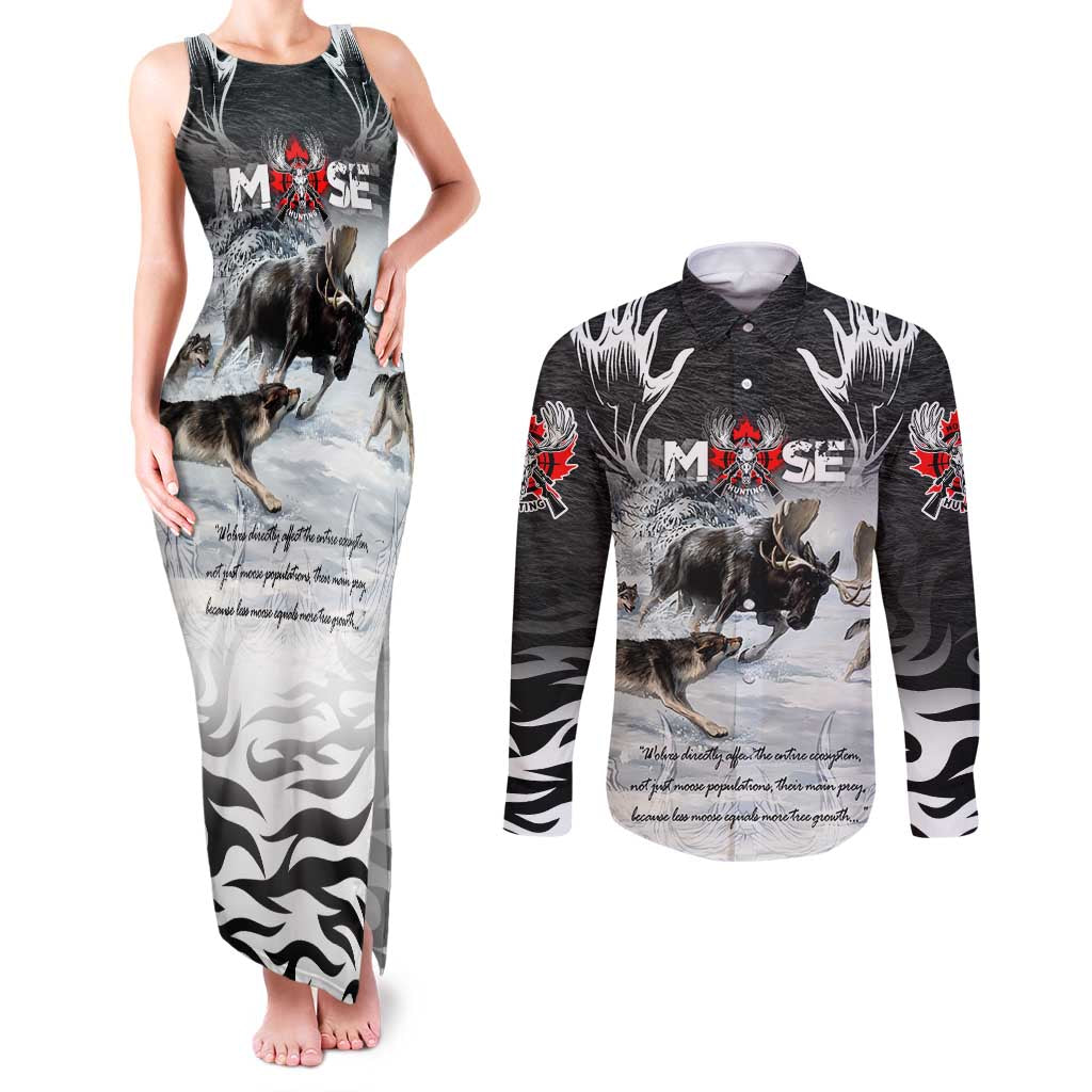 The Wolves Hunting Moose Couples Matching Tank Maxi Dress and Long Sleeve Button Shirt