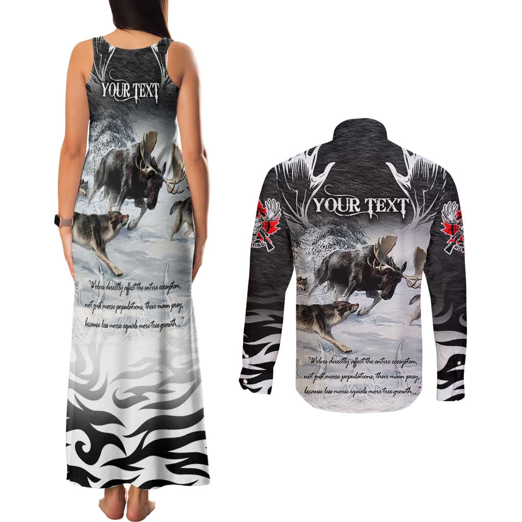 The Wolves Hunting Moose Couples Matching Tank Maxi Dress and Long Sleeve Button Shirt