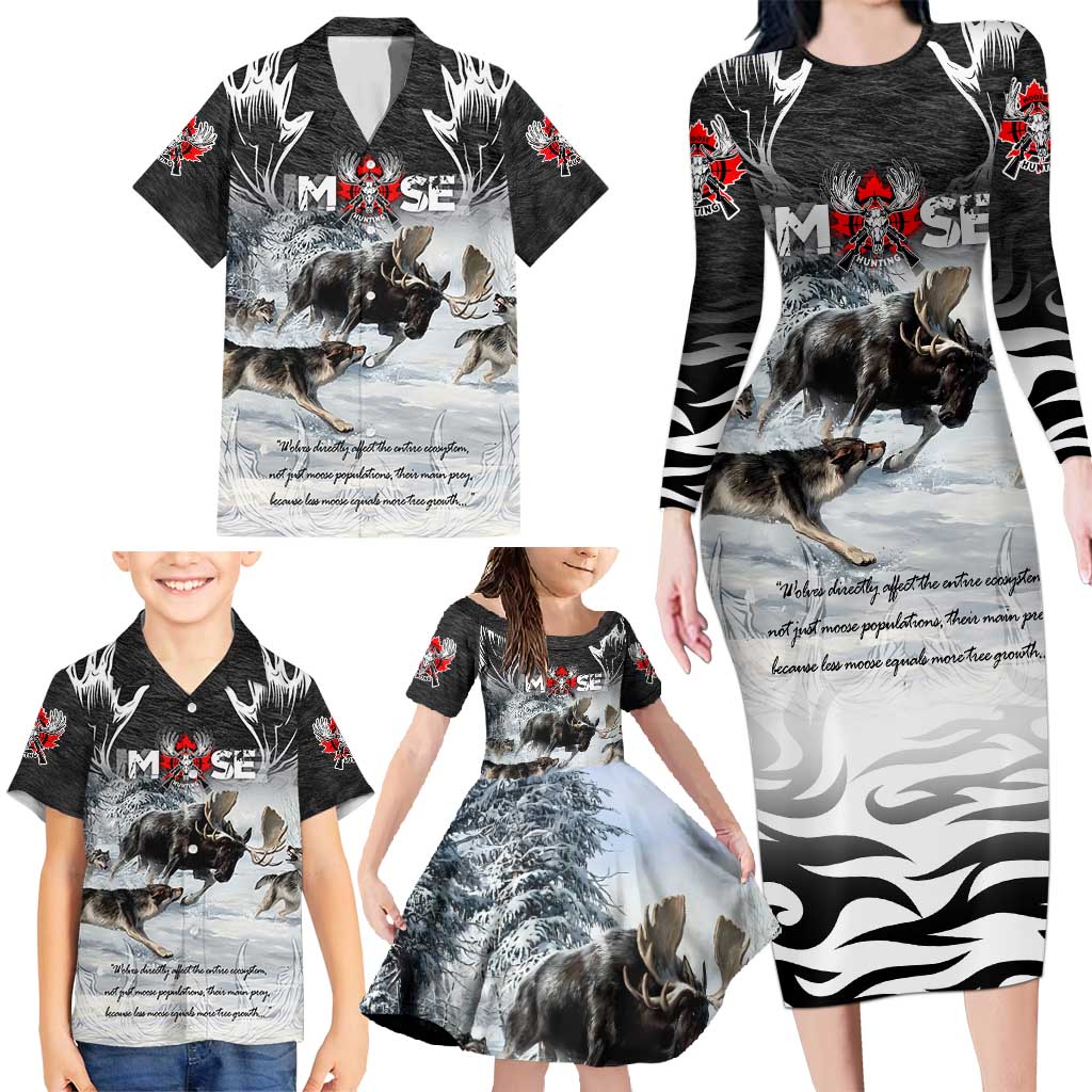The Wolves Hunting Moose Family Matching Long Sleeve Bodycon Dress and Hawaiian Shirt