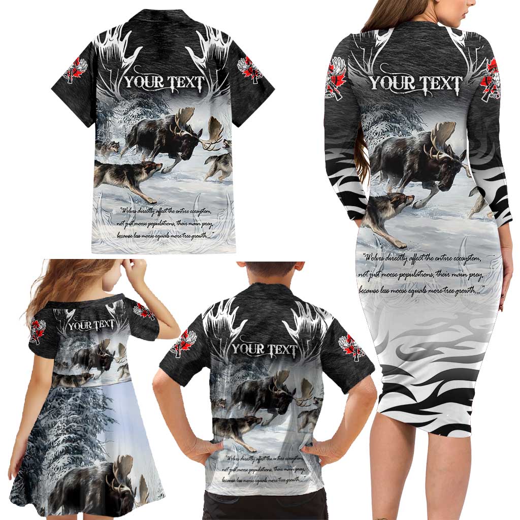 The Wolves Hunting Moose Family Matching Long Sleeve Bodycon Dress and Hawaiian Shirt