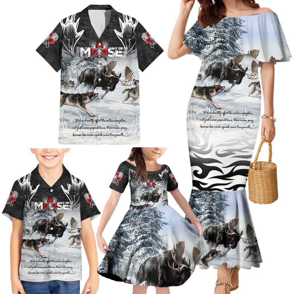 The Wolves Hunting Moose Family Matching Mermaid Dress and Hawaiian Shirt