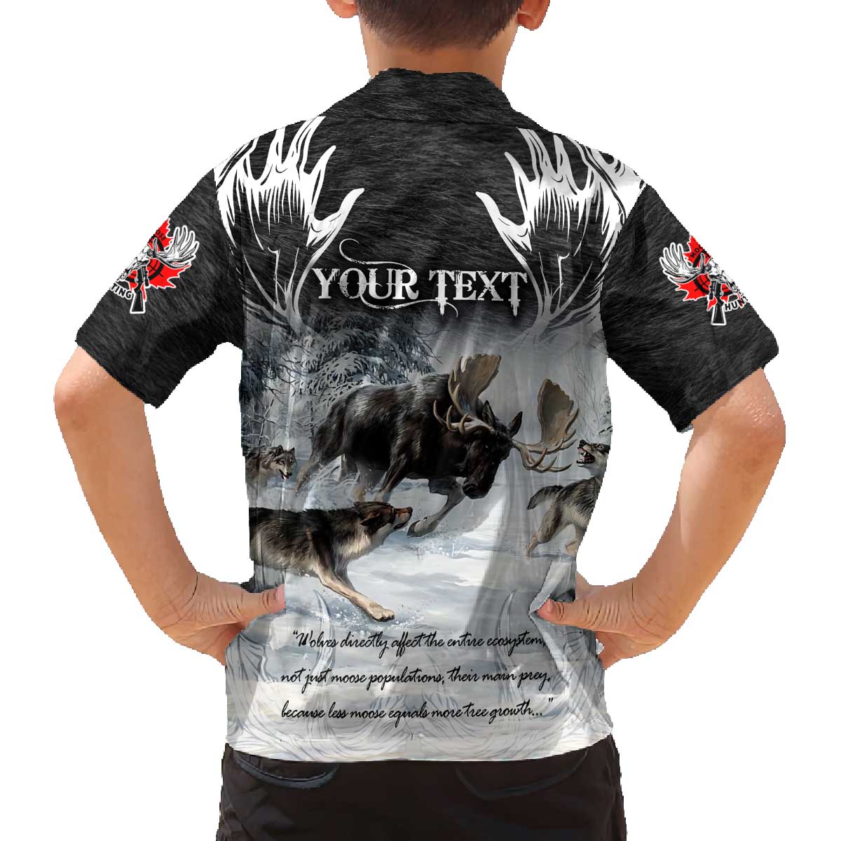 The Wolves Hunting Moose Family Matching Off The Shoulder Long Sleeve Dress and Hawaiian Shirt