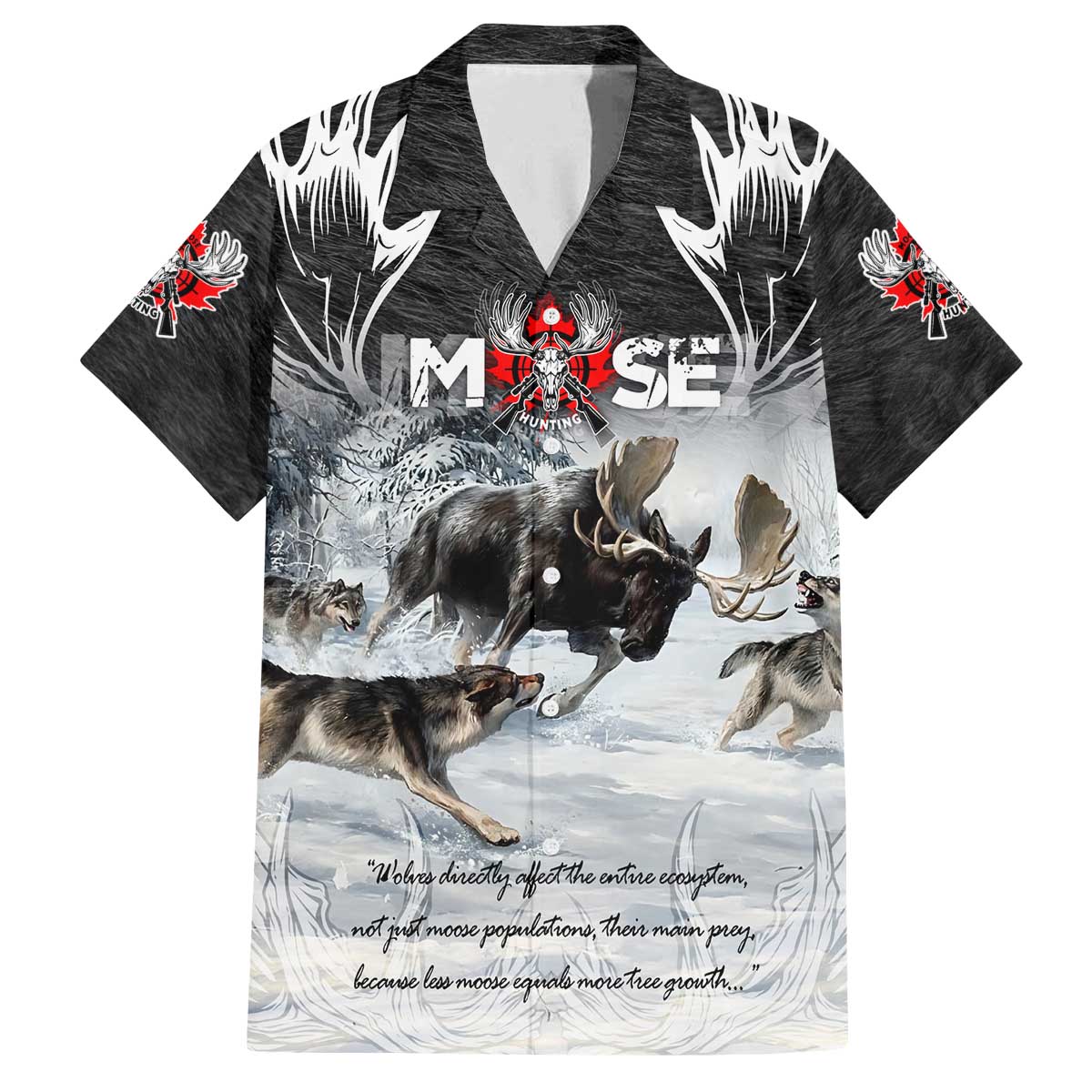 The Wolves Hunting Moose Family Matching Off The Shoulder Long Sleeve Dress and Hawaiian Shirt
