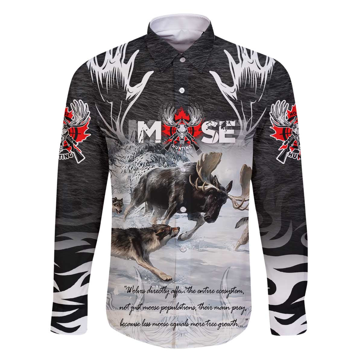 The Wolves Hunting Moose Family Matching Off The Shoulder Long Sleeve Dress and Hawaiian Shirt