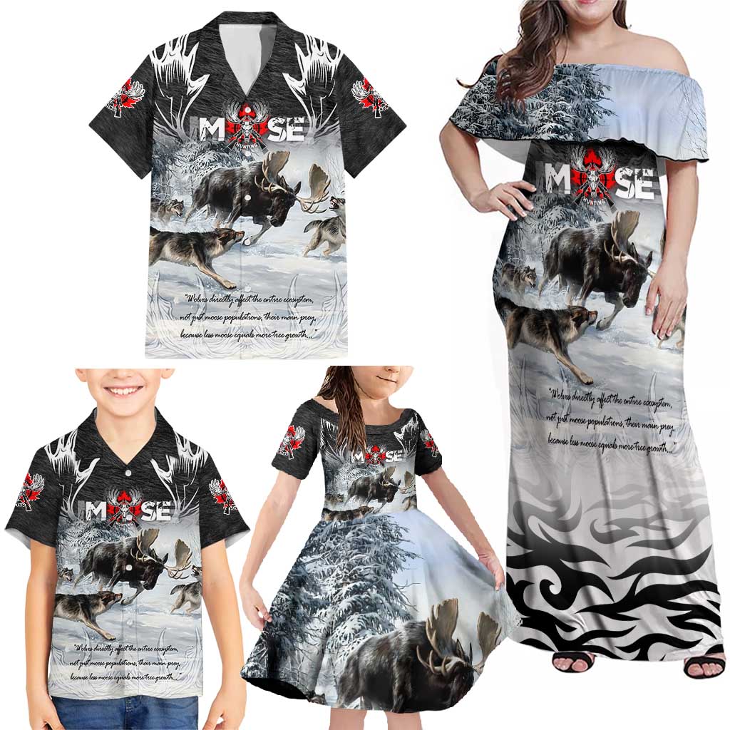 The Wolves Hunting Moose Family Matching Off Shoulder Maxi Dress and Hawaiian Shirt