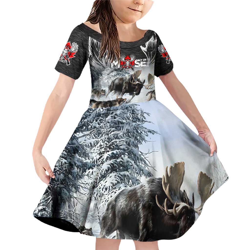 The Wolves Hunting Moose Family Matching Off Shoulder Short Dress and Hawaiian Shirt