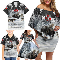 The Wolves Hunting Moose Family Matching Off Shoulder Short Dress and Hawaiian Shirt