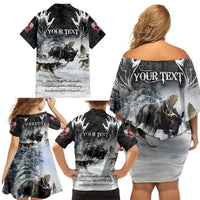 The Wolves Hunting Moose Family Matching Off Shoulder Short Dress and Hawaiian Shirt