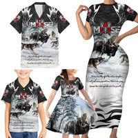 The Wolves Hunting Moose Family Matching Short Sleeve Bodycon Dress and Hawaiian Shirt