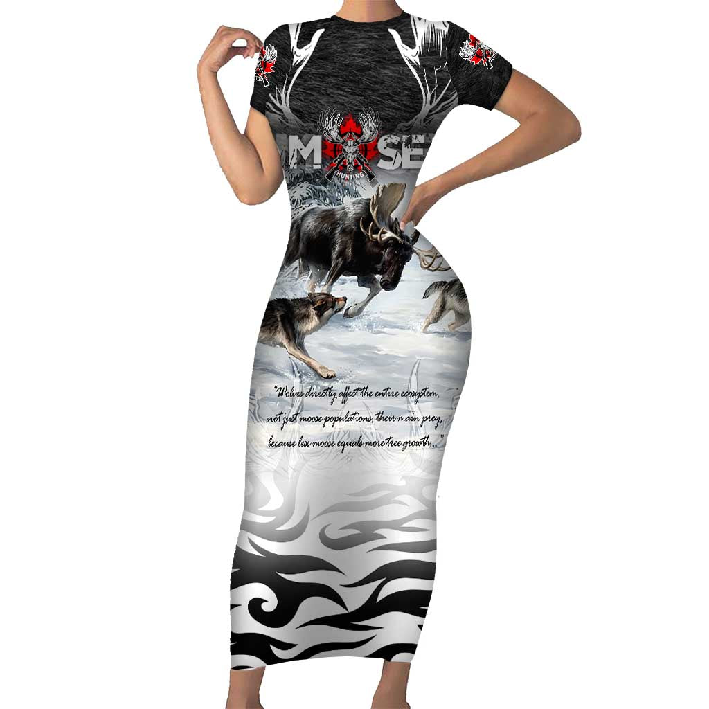 The Wolves Hunting Moose Family Matching Short Sleeve Bodycon Dress and Hawaiian Shirt