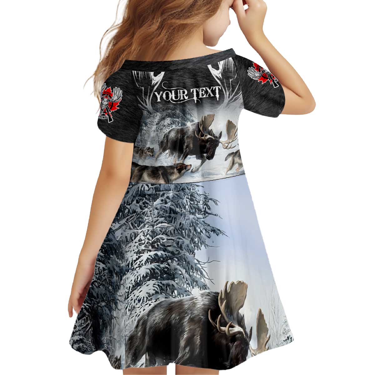 The Wolves Hunting Moose Kid Short Sleeve Dress